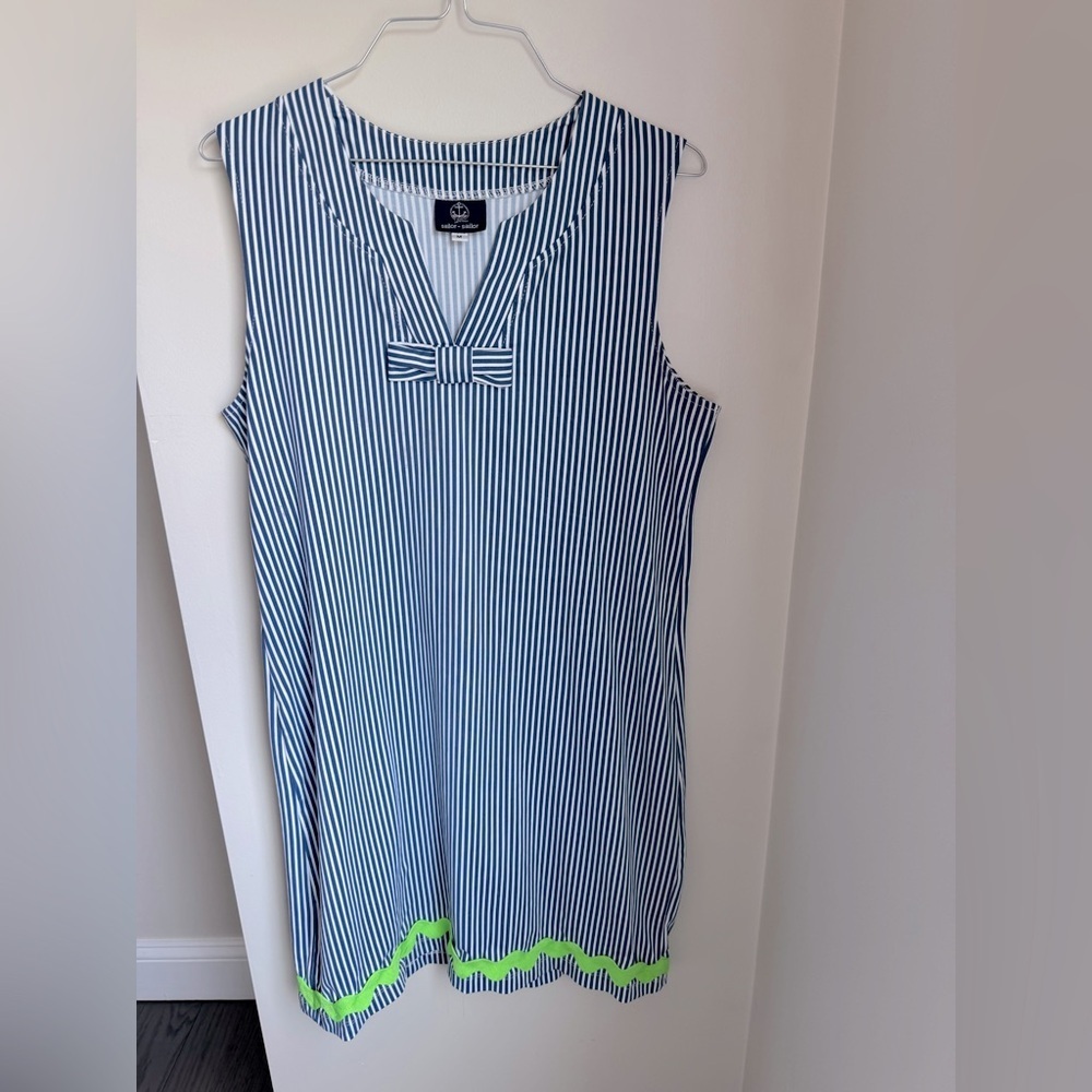 Sailor Sailor Lucille Blue and White Pinstripe Sleeveless Dress Size M